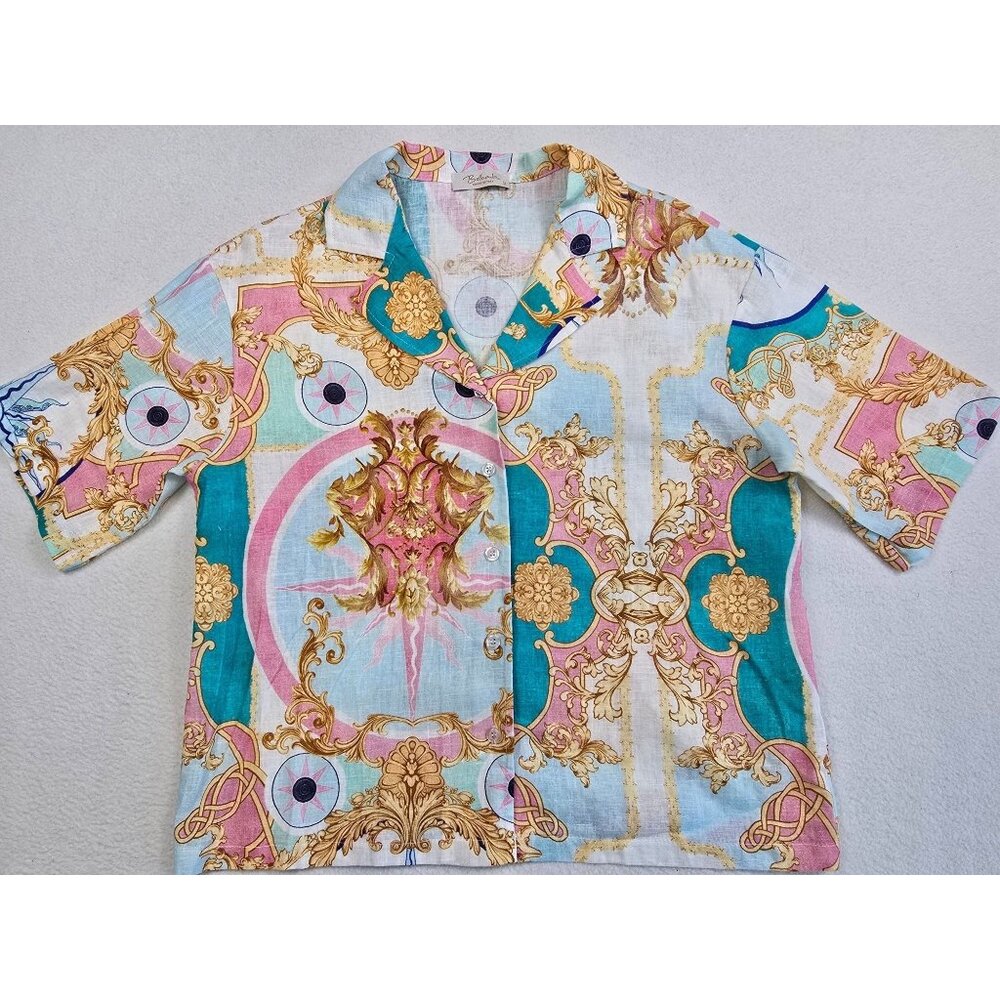 Bellambra Linen & Cotton Short Sleeve Button Down Shirt Small Italy